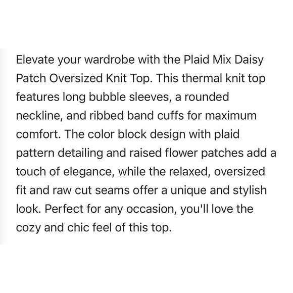 Easel Women's 3X Plaid Mix Daisy Flower Patch Oversized Thermal Knit Top Boho - Picture 10 of 10